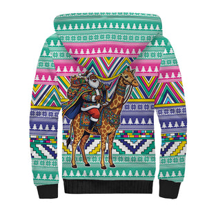 South Africa Christmas Santa Giraffe Sherpa Hoodie Ndebele Geometric Patterns
