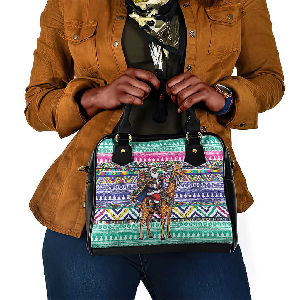 South Africa Christmas Santa Giraffe Shoulder Handbag Ndebele Geometric Patterns