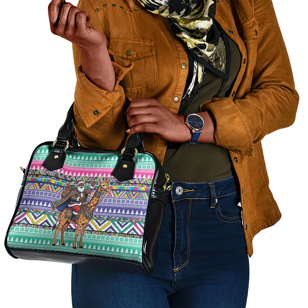 South Africa Christmas Santa Giraffe Shoulder Handbag Ndebele Geometric Patterns