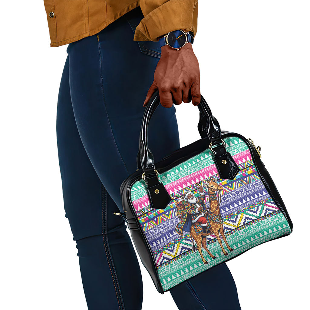 South Africa Christmas Santa Giraffe Shoulder Handbag Ndebele Geometric Patterns