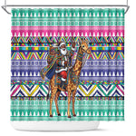 South Africa Christmas Santa Giraffe Shower Curtain Ndebele Geometric Patterns