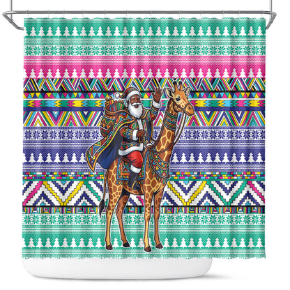 South Africa Christmas Santa Giraffe Shower Curtain Ndebele Geometric Patterns