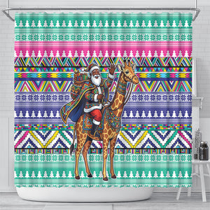 South Africa Christmas Santa Giraffe Shower Curtain Ndebele Geometric Patterns