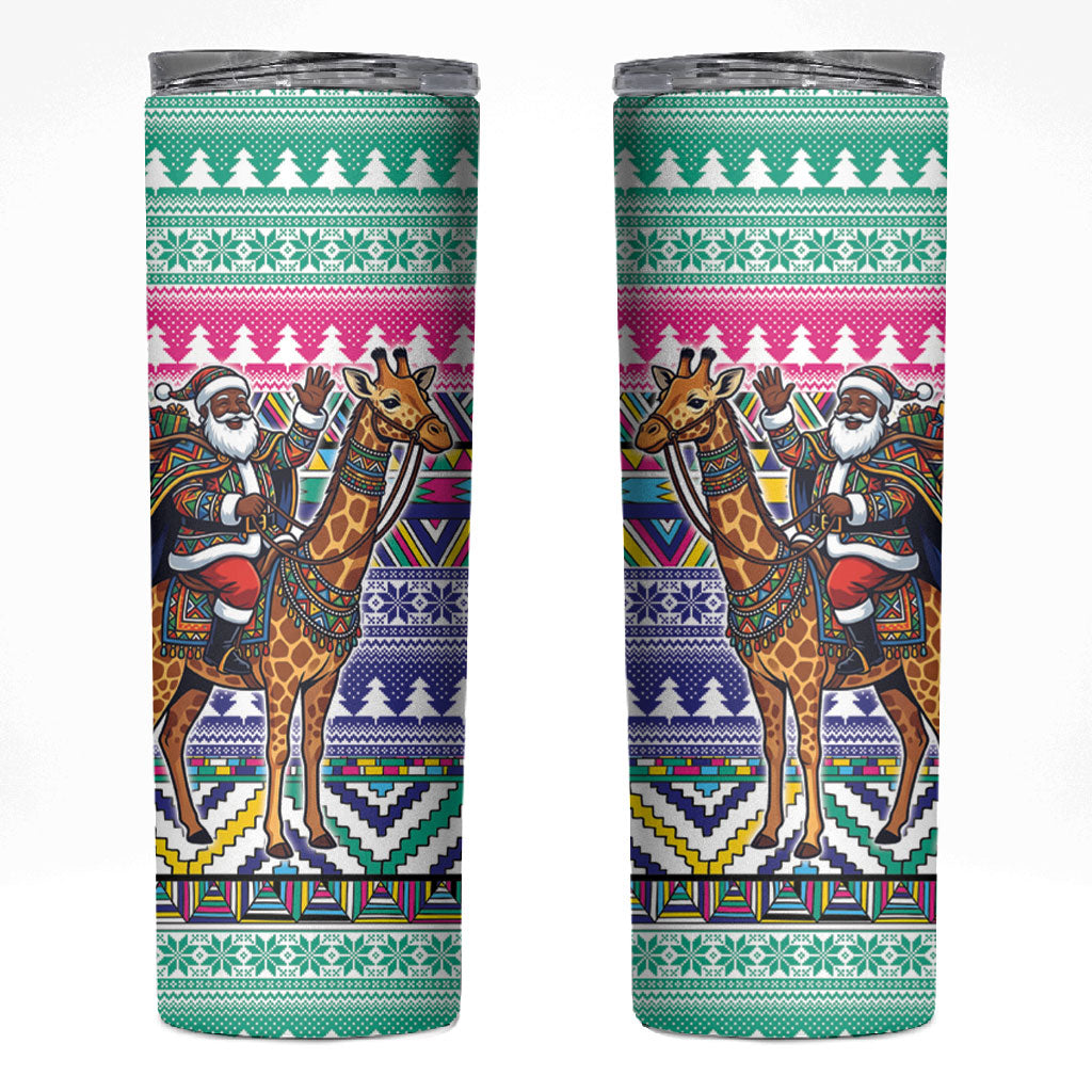 South Africa Christmas Santa Giraffe Skinny Tumbler Ndebele Geometric Patterns