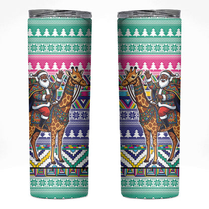 South Africa Christmas Santa Giraffe Skinny Tumbler Ndebele Geometric Patterns