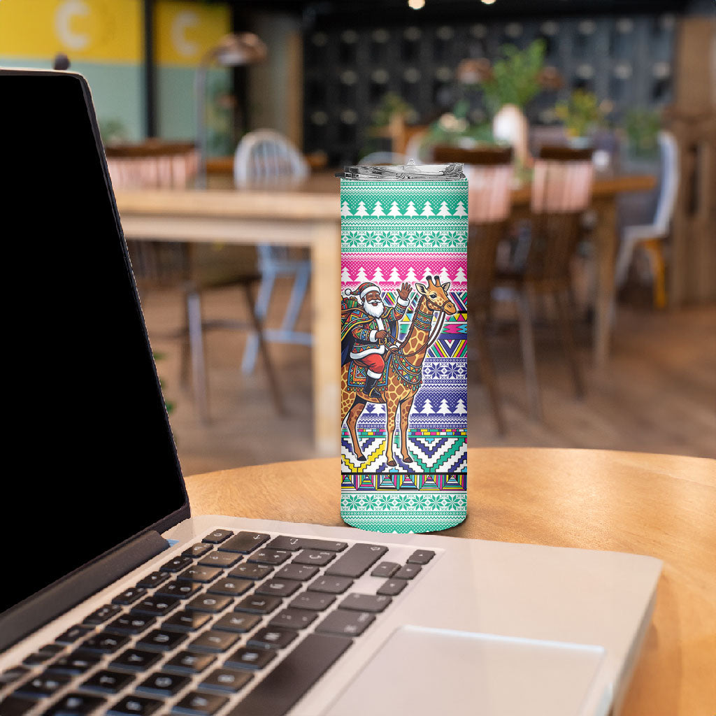 South Africa Christmas Santa Giraffe Skinny Tumbler Ndebele Geometric Patterns