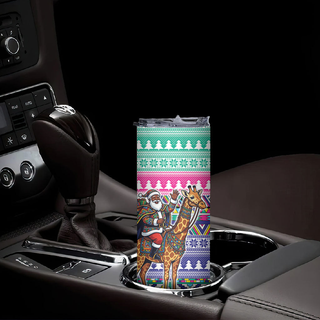 South Africa Christmas Santa Giraffe Skinny Tumbler Ndebele Geometric Patterns