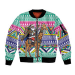 South Africa Christmas Santa Giraffe Sleeve Zip Bomber Jacket Ndebele Geometric Patterns