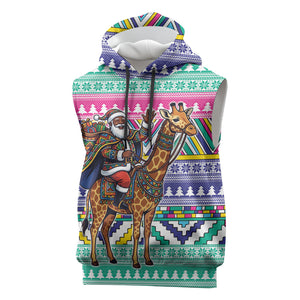 South Africa Christmas Santa Giraffe Sleeveless Hoodie Ndebele Geometric Patterns
