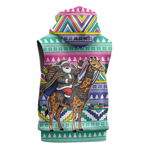 South Africa Christmas Santa Giraffe Sleeveless Hoodie Ndebele Geometric Patterns