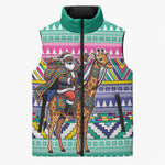 South Africa Christmas Santa Giraffe Sleeveless Puffer Jacket Ndebele Geometric Patterns