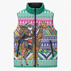 South Africa Christmas Santa Giraffe Sleeveless Puffer Jacket Ndebele Geometric Patterns