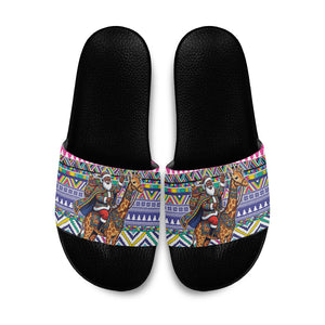 South Africa Christmas Santa Giraffe Slide Sandals Ndebele Geometric Patterns