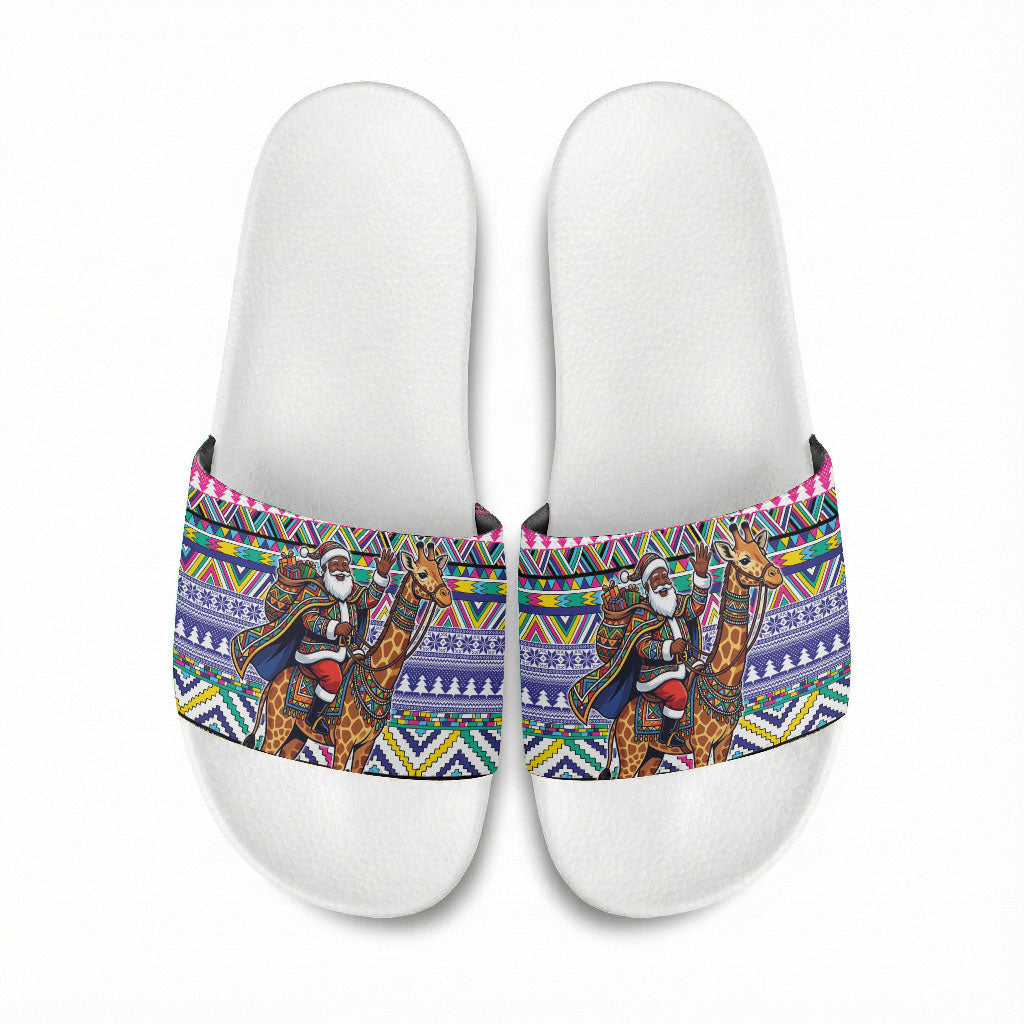 South Africa Christmas Santa Giraffe Slide Sandals Ndebele Geometric Patterns