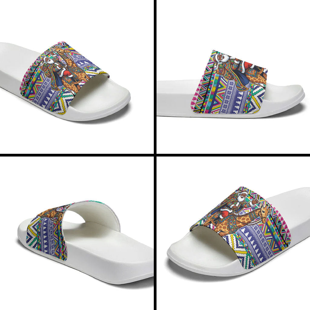 South Africa Christmas Santa Giraffe Slide Sandals Ndebele Geometric Patterns