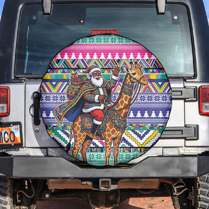 South Africa Christmas Santa Giraffe Spare Tire Cover Ndebele Geometric Patterns