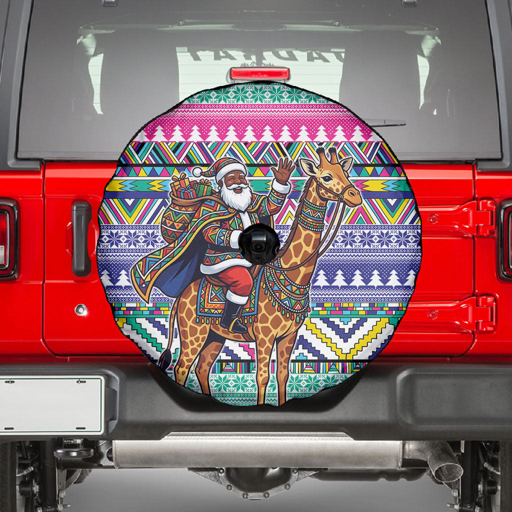 South Africa Christmas Santa Giraffe Spare Tire Cover Ndebele Geometric Patterns