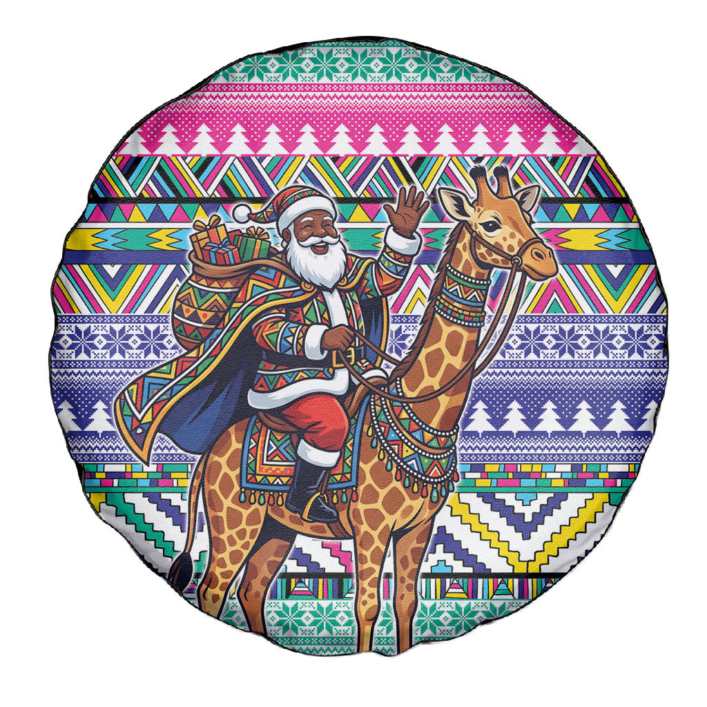 South Africa Christmas Santa Giraffe Spare Tire Cover Ndebele Geometric Patterns