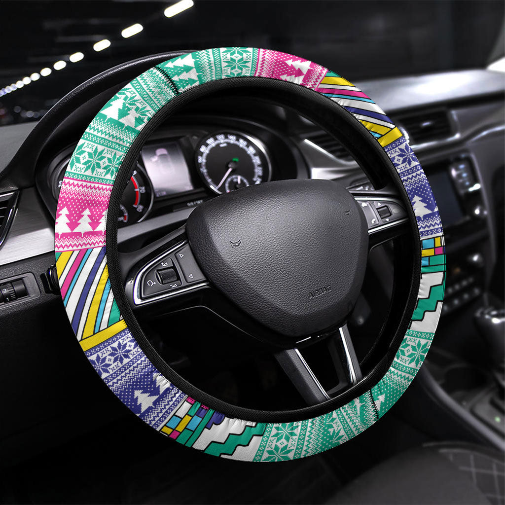 South Africa Christmas Santa Giraffe Steering Wheel Cover Ndebele Geometric Patterns