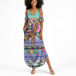 South Africa Christmas Santa Giraffe Summer Maxi Dress Ndebele Geometric Patterns