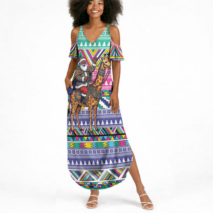 South Africa Christmas Santa Giraffe Summer Maxi Dress Ndebele Geometric Patterns