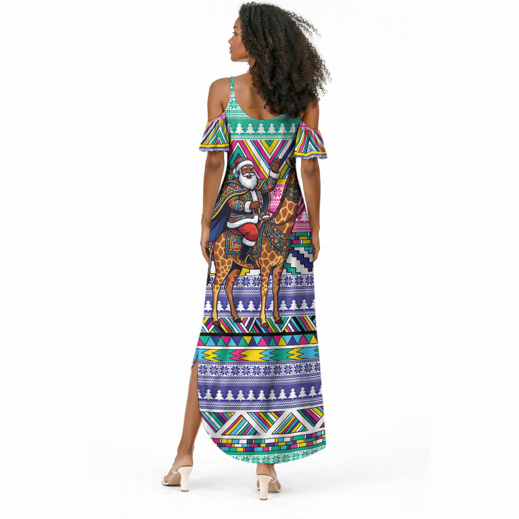 South Africa Christmas Santa Giraffe Summer Maxi Dress Ndebele Geometric Patterns