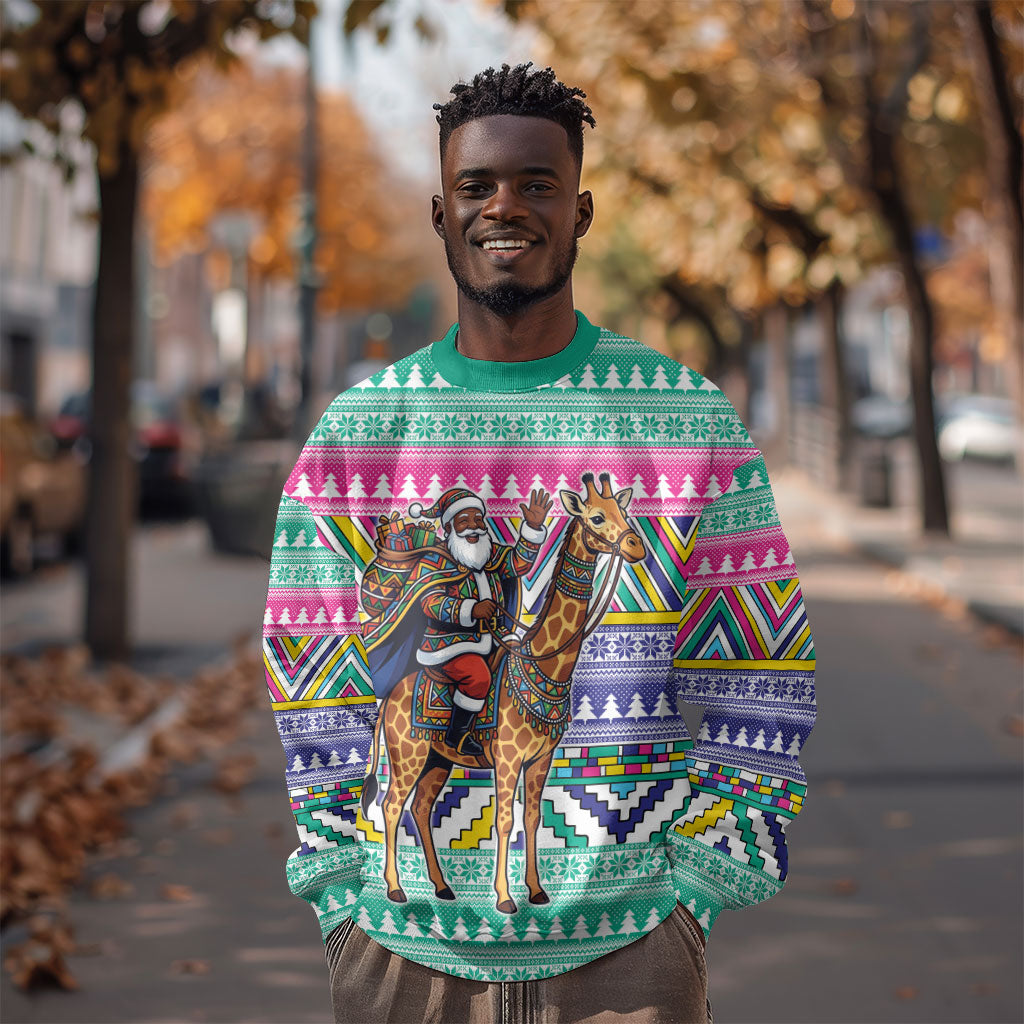 South Africa Christmas Santa Giraffe Sweatshirt Ndebele Geometric Patterns