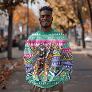 South Africa Christmas Santa Giraffe Sweatshirt Ndebele Geometric Patterns