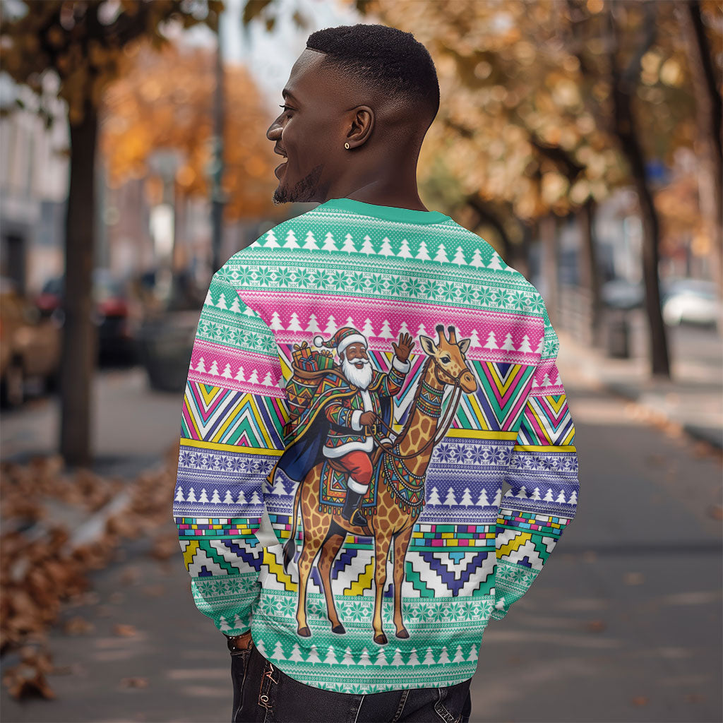 South Africa Christmas Santa Giraffe Sweatshirt Ndebele Geometric Patterns