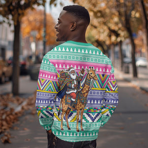 South Africa Christmas Santa Giraffe Sweatshirt Ndebele Geometric Patterns