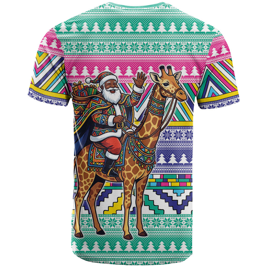 South Africa Christmas Santa Giraffe T shirt Ndebele Geometric Patterns