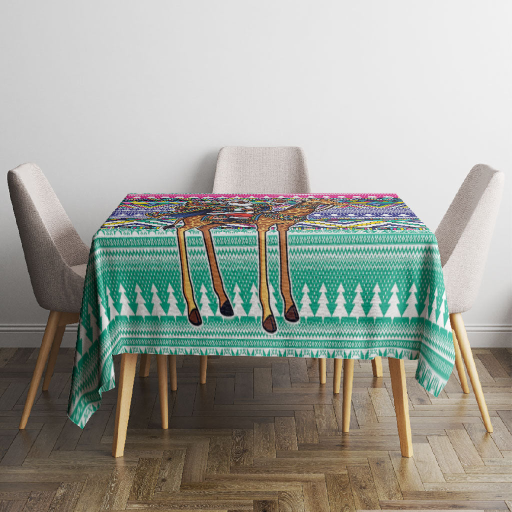South Africa Christmas Santa Giraffe Tablecloth Ndebele Geometric Patterns