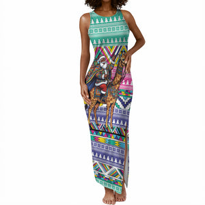 South Africa Christmas Santa Giraffe Tank Maxi Dress Ndebele Geometric Patterns