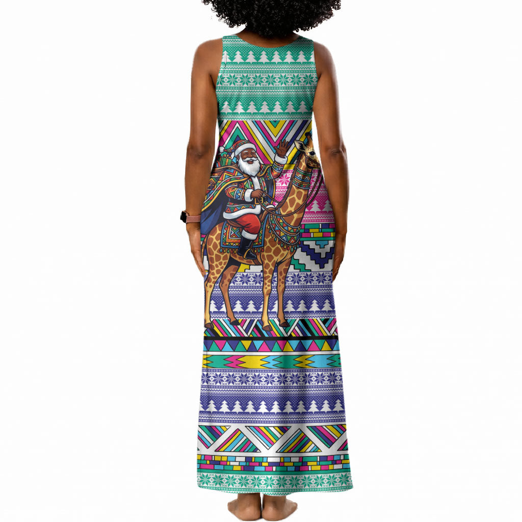 South Africa Christmas Santa Giraffe Tank Maxi Dress Ndebele Geometric Patterns