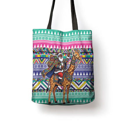 South Africa Christmas Santa Giraffe Tote Bag Ndebele Geometric Patterns