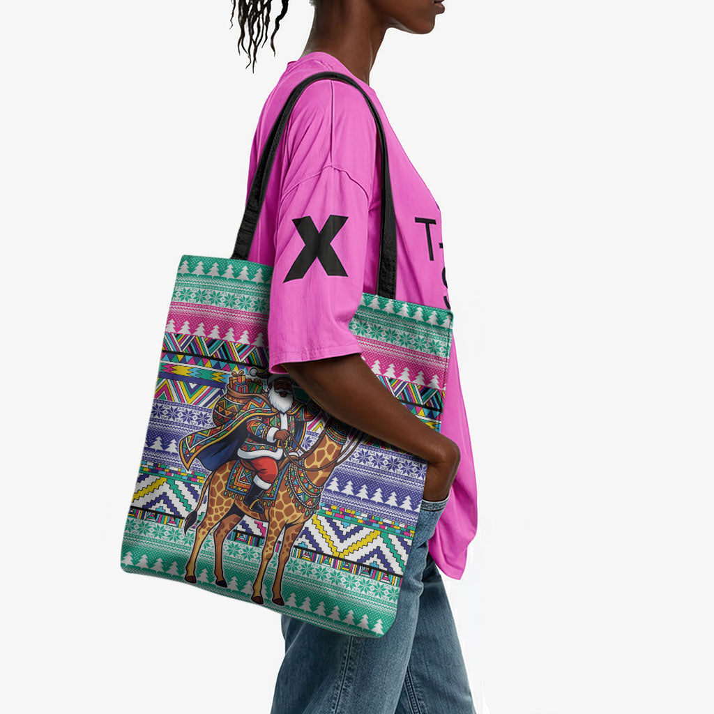 South Africa Christmas Santa Giraffe Tote Bag Ndebele Geometric Patterns
