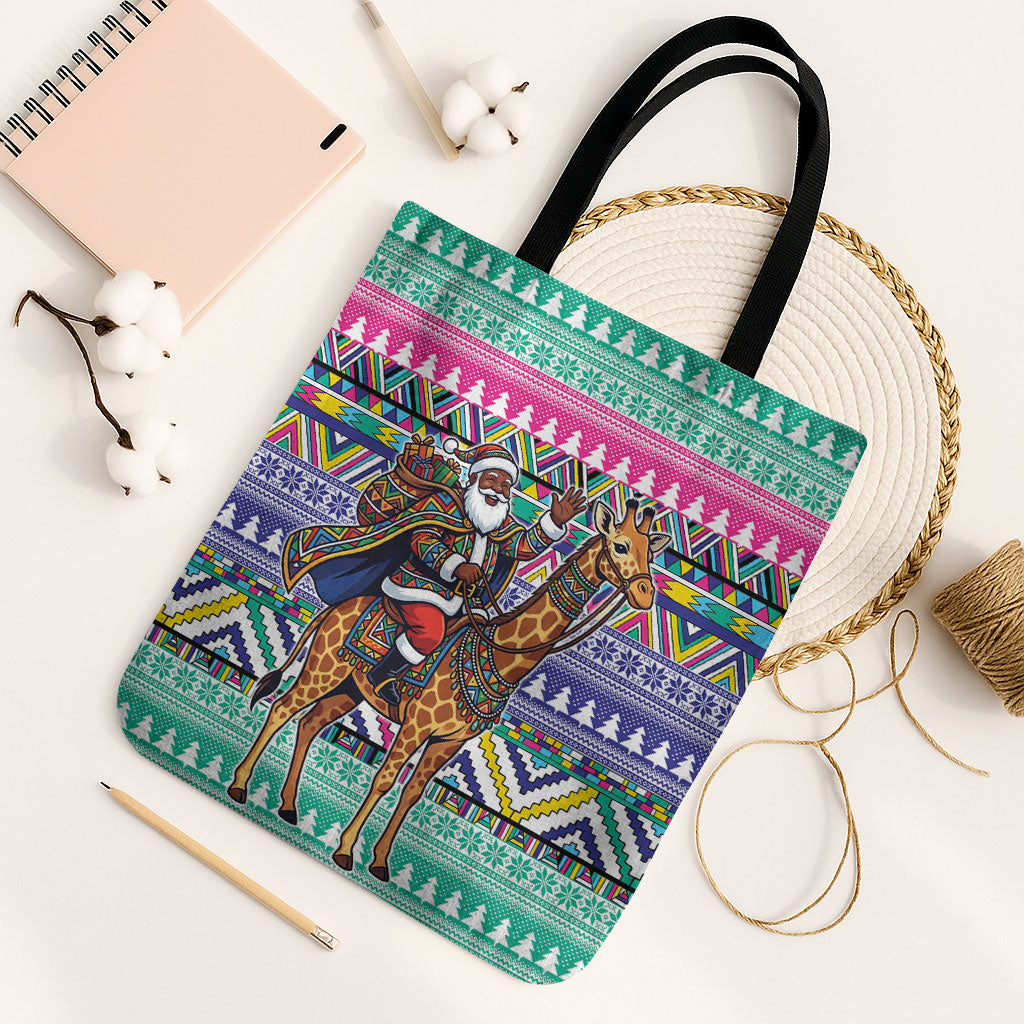 South Africa Christmas Santa Giraffe Tote Bag Ndebele Geometric Patterns