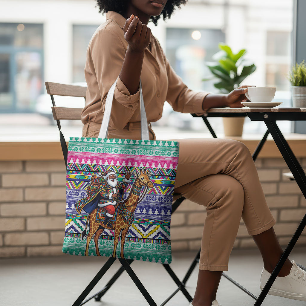 South Africa Christmas Santa Giraffe Tote Bag Ndebele Geometric Patterns