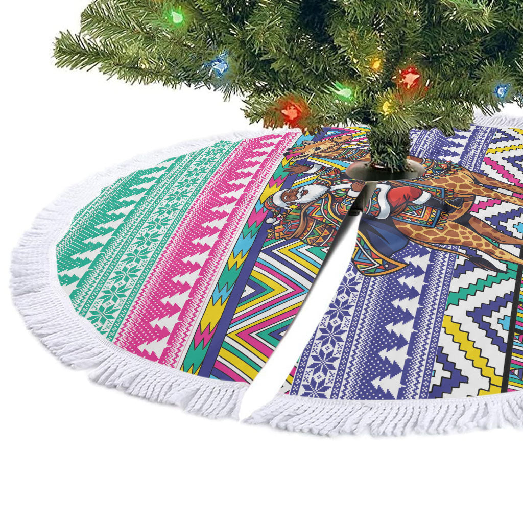 South Africa Christmas Santa Giraffe Tree Skirt Ndebele Geometric Patterns