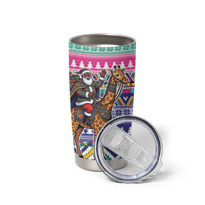 South Africa Christmas Santa Giraffe Tumbler Cup Ndebele Geometric Patterns