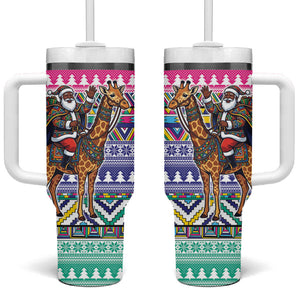 South Africa Christmas Santa Giraffe Tumbler With Handle Ndebele Geometric Patterns