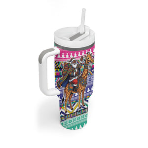 South Africa Christmas Santa Giraffe Tumbler With Handle Ndebele Geometric Patterns