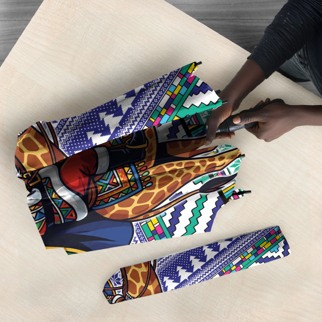 South Africa Christmas Santa Giraffe Umbrella Ndebele Geometric Patterns