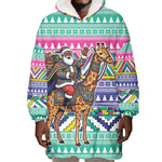 South Africa Christmas Santa Giraffe Wearable Blanket Hoodie Ndebele Geometric Patterns