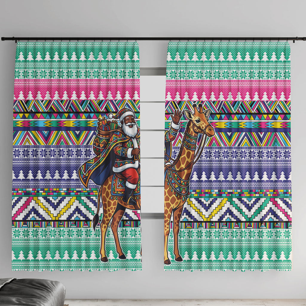 South Africa Christmas Santa Giraffe Window Curtain Ndebele Geometric Patterns