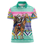 South Africa Christmas Santa Giraffe Women Polo Shirt Ndebele Geometric Patterns