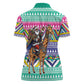 South Africa Christmas Santa Giraffe Women Polo Shirt Ndebele Geometric Patterns