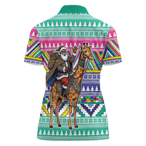South Africa Christmas Santa Giraffe Women Polo Shirt Ndebele Geometric Patterns