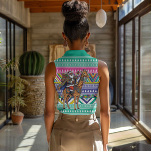 South Africa Christmas Santa Giraffe Women Sleeveless Polo Shirt Ndebele Geometric Patterns