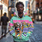 South Africa Christmas Santa Giraffe Zip Hoodie Ndebele Geometric Patterns